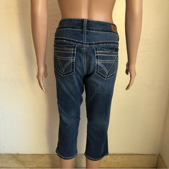 Seven 7 Blue Capri Jeans Denim Pants Women’s Size 6 Button Fly Casual Elastic - Picture 2 of 16